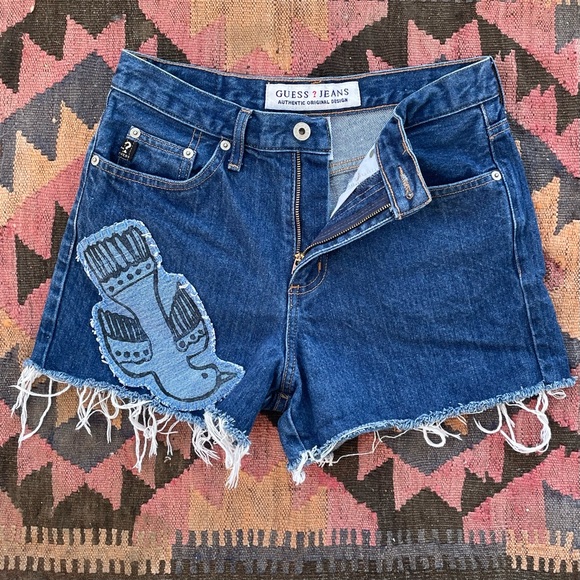 Vintage guess upcycled patchwork jean shorts - Picture 2 of 5